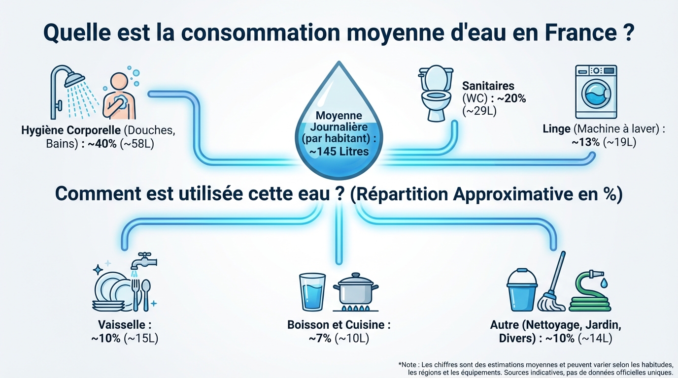 Consommation moyenne d’eau en France
