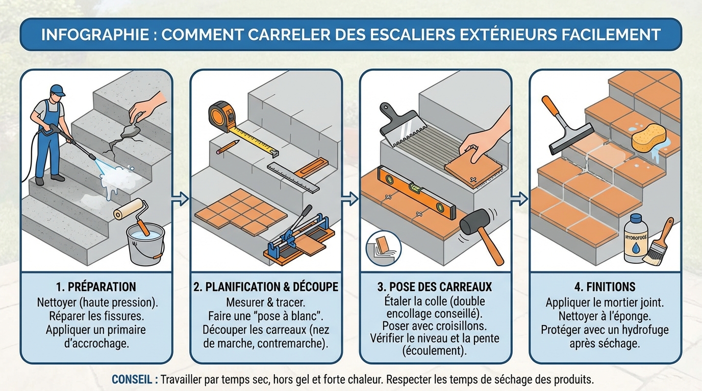 Comment carreler des escaliers extérieurs facilement 1 Étapes pour carreler des escaliers extérieurs