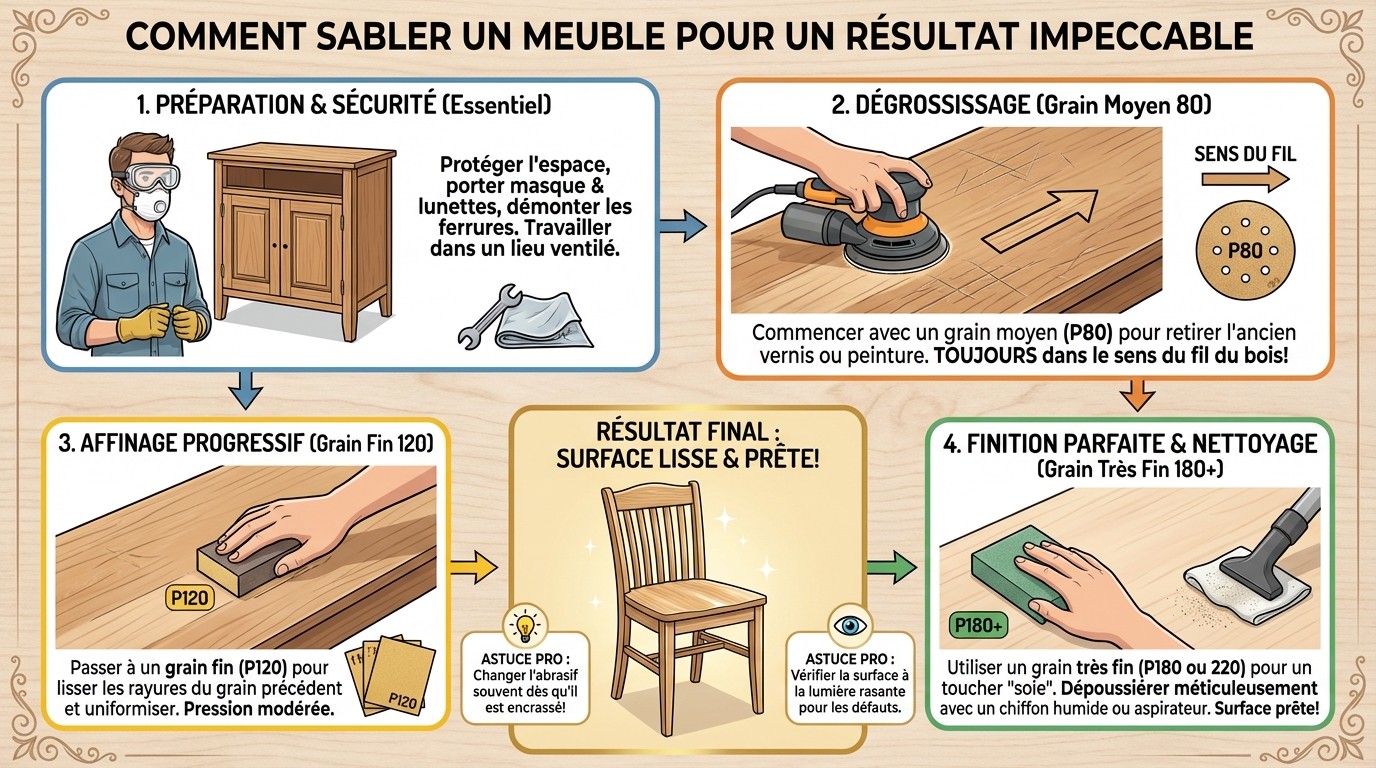 Comment sabler un meuble pour un résultat impeccable 1 Étapes pour sabler un meuble efficacement